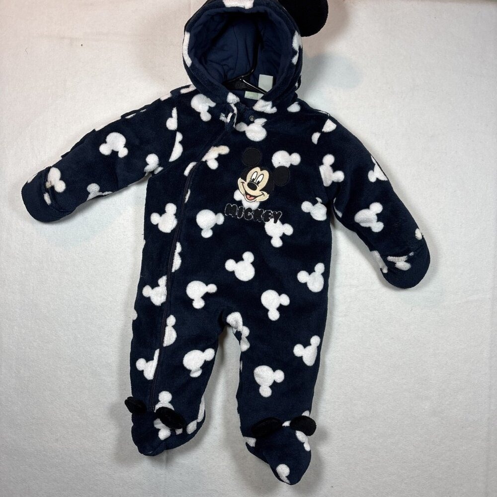 Disney  babyMickey Mouse Fleece Hooded Pajamas Snowsuit Navy Blue White